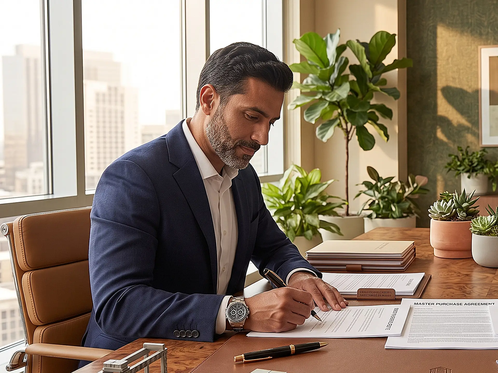 Business owner signing closing documents for a South Florida business sale transaction