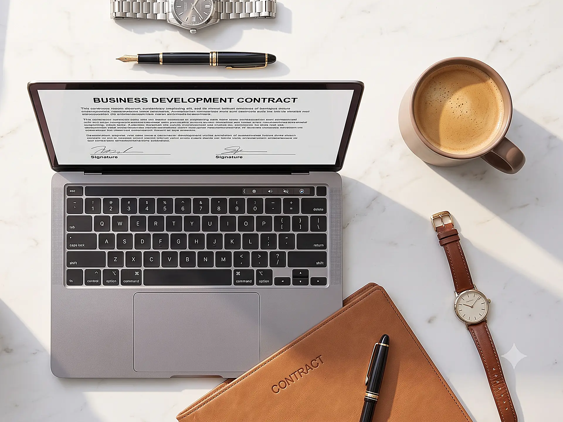 A laptop computer with a Commercial Agreements to nogociate
